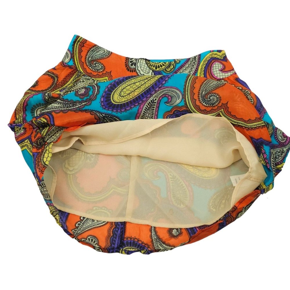 Vintage Glam Paisley Silk Mini Skirt Women S Orange Turquoise Purple Made In USA - Picture 6 of 10